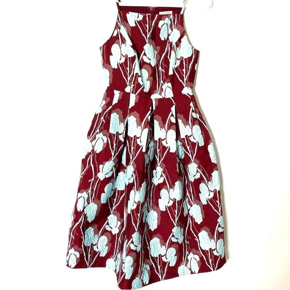 Lace & Mesh burgundy teal & gold floral jacquard dress with pockets size 3X - Picture 4 of 4